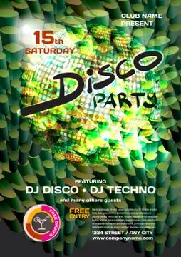 Vector night party invitation disco style. Vector template graph Illustrazione stock