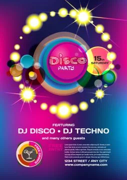 Vector night party invitation disco style. Vector template graph Stock Illustration