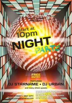 Vector night party invitation disco style. Vector template graph Illustrazione stock