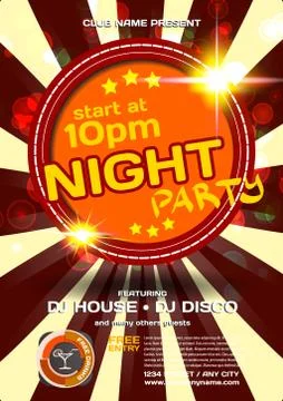Vector night party invitation disco style. Vector template graph Stock Illustration