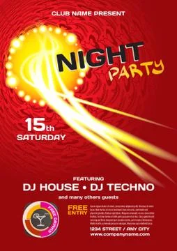 Vector night party invitation space style. Vector template graphic. Illustrazione stock