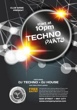 Vector night party invitation techno style. Vector template grap Stock Illustration