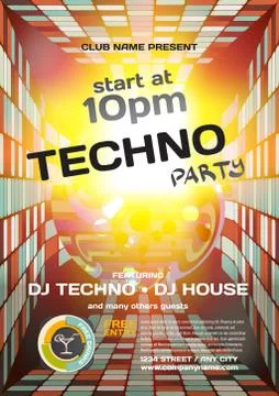 Vector night party invitation techno style. Vector template grap Stock Illustration