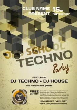 Vector night party invitation techno style. Vector template grap Stock Illustration