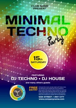 Vector night party invitation techno style. Vector template grap Illustrazione stock