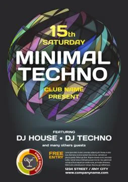 Vector night party invitation techno style. Vector template grap Stock Illustration