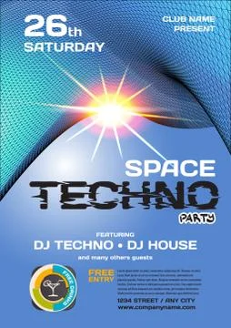 Vector night party invitation techno style. Vector template grap Stock Illustration