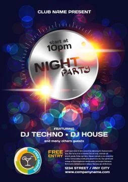 Vector night party invitation techno style. Vector template grap Stock Illustration