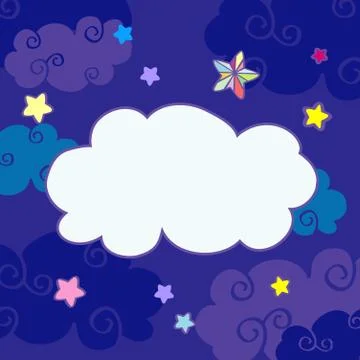 Vector nighttime cartoon clouds frame Stock Illustration