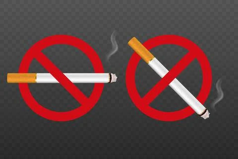 Vector No Smoking Area Sign, Symbol, Label Set Isolated. Realistic 3d Cigarette Stock Illustration