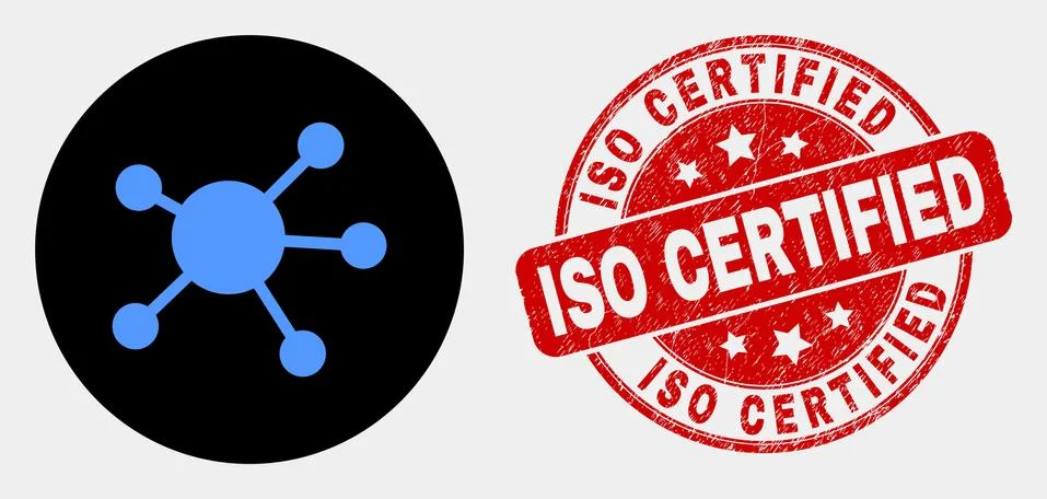 Vector Node Links Icon and Grunge ISO Certified Stamp Seal イラスト素材