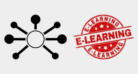 Vector Node Links Icon and Scratched E-Learning Seal Illustrazione stock