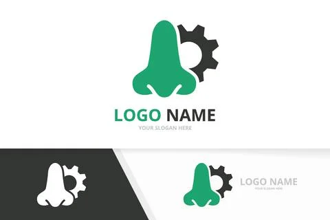Vector nose and gear logo combination. ENT clinic, otolaryngology logotype Stock Illustration