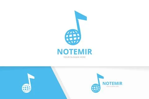 Vector note and planet logo combination. Music and world symbol or icon. Unique Stock Illustration