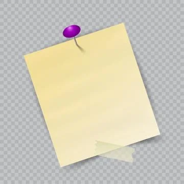 Vector Note Paper with pin on checkered background Stock Illustration