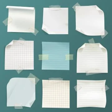 Vector note papers set - lined, checkered pages Stock Illustration