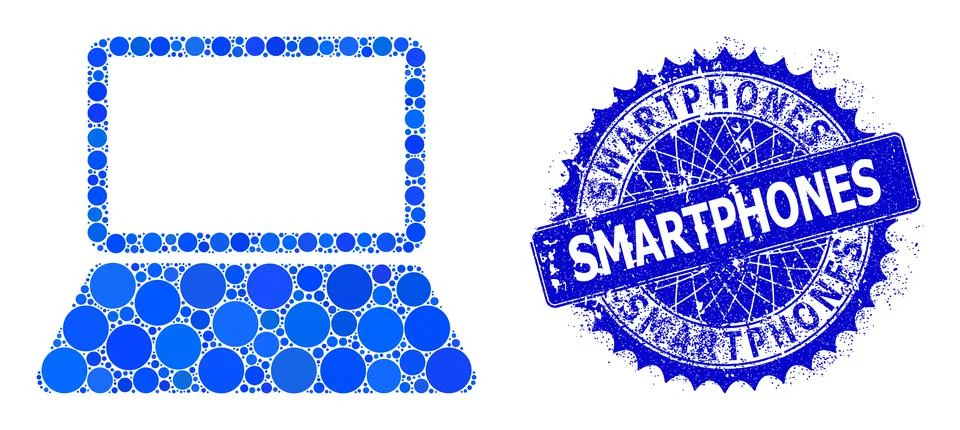 Vector Notebook Computer Collage of Dots with Scratched Smartphones Badge Stock Illustration