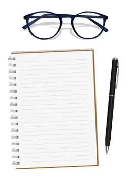 Vector Notebook glasses pen Stock Illustration