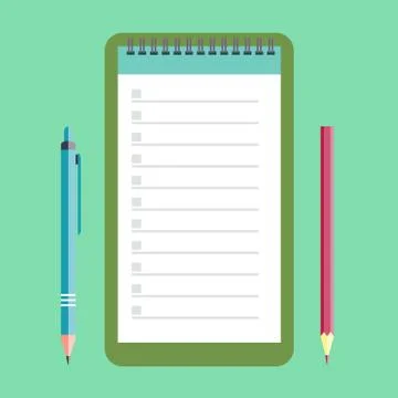 Vector notebook pencil and pen Stock Illustration