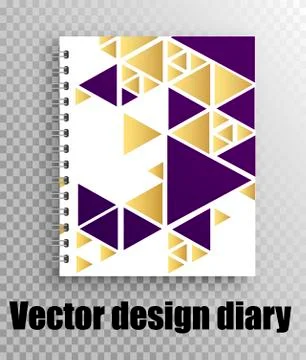 Vector notepad cover layout - purple and gold triangles pattern Stock Illustration