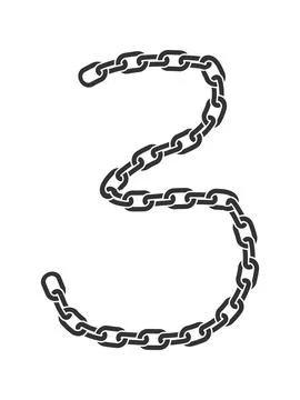 Vector number 3 made from chain links in a flowing curved composition. Dynami Stock Illustration