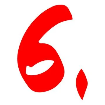 Vector number 6 with dot, red hand-drawn marker, evaluation or school Stock Illustration