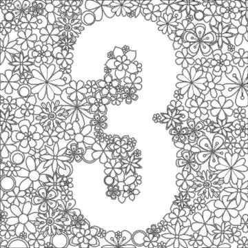 Vector number three made of black and white flowers. Stock Illustration