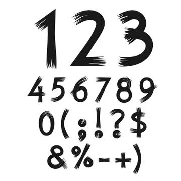 Vector numbers and symbols, in the form of the letters painted with paint. Stock Illustration