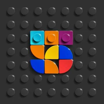 Vector numbers five from plastic building bricks. Stock Illustration