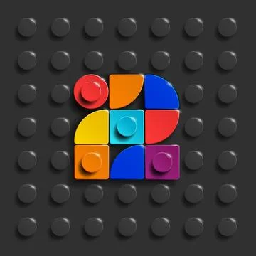 Vector numbers two from plastic building bricks. Ilustración de archivo