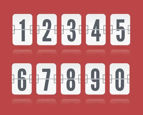 Vector numeric flip scoreboard with reflections floating for white countdown Stock Illustration