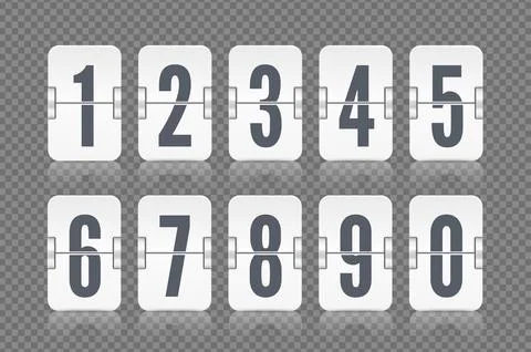 Vector numeric flip scoreboard set with reflection for white countdown timer or イラスト素材