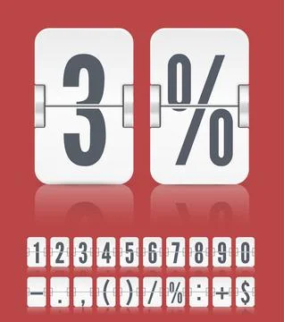 Vector numeric flip scoreboard with symbols and reflections for white countdown Stock Illustration