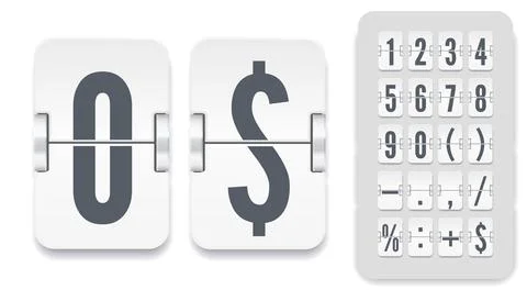 Vector Numeric template. Set of flip scoreboard with shadows including numbers Stock Illustration