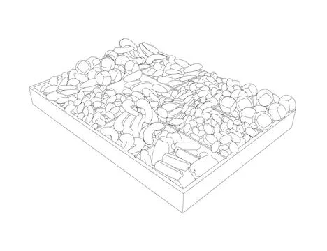 Vector nuts set contour. Vector background of dry nuts and seeds - almond, Stock Illustration