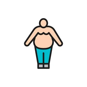 Vector obesity, fat man, chubby flat color line icon. Stock Illustration