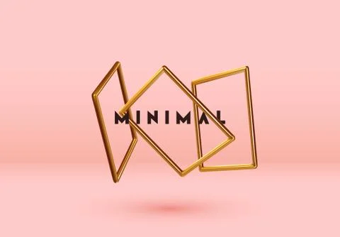 Vector Objects 3d shape. Minimal Abstract background with golden elements squ イラスト素材