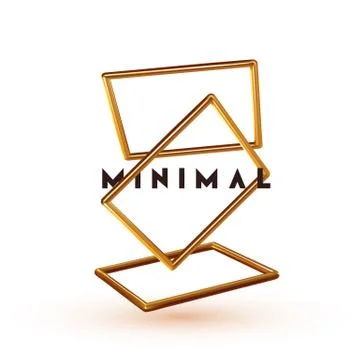 Vector Objects 3d shape. Minimal Abstract background with golden elements squ Illustrazione stock