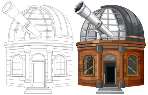 Vector Observatory Building With Large Telescope Illustration Stock Illustration