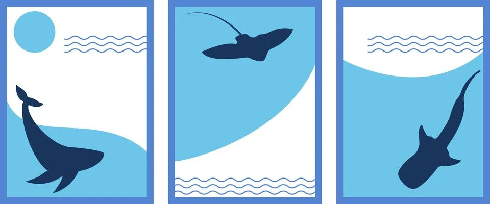 Vector ocean day poster set. Stock Illustration