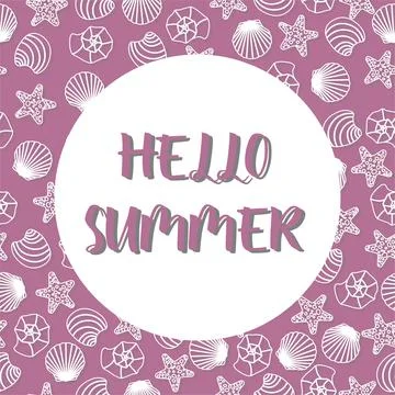 Vector ocean illustration with shell. Hello summer - modern lettering.Underwater Stock Illustration