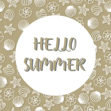 Vector ocean illustration with shell. Hello summer - modern lettering.Underwater Stock Illustration