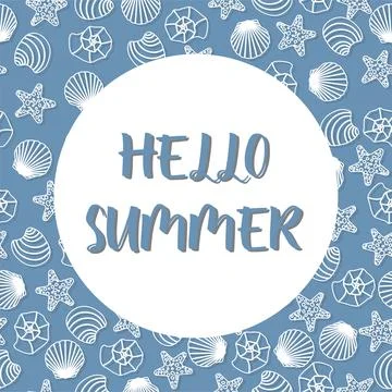 Vector ocean illustration with shell. Hello summer - modern lettering.Underwater 스톡 일러스트