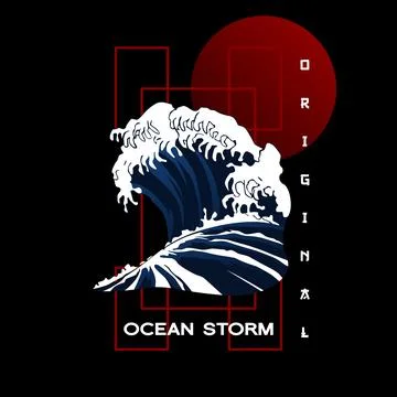 Vector ocean storm typography vector t shirt design illustration with japan.. Stock Illustration