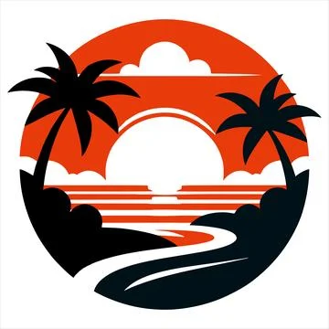 Vector ocean sunset scenery. Colorful tropical beach landscape 스톡 일러스트