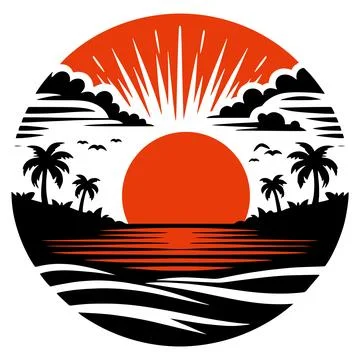 Vector ocean sunset scenery. Colorful tropical beach landscape イラスト素材