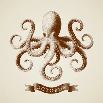 Vector octopus painted in engraving style Stock Illustration