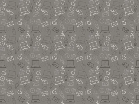 Vector office icons. Seamless pattern in gray color. Stock Illustration