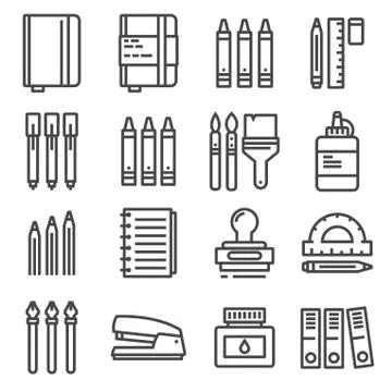 Vector Office things, thin line icons set. Stock Illustration