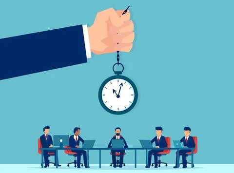 Vector of office workers working overtime being controlled by a supervisor Illustrazione stock